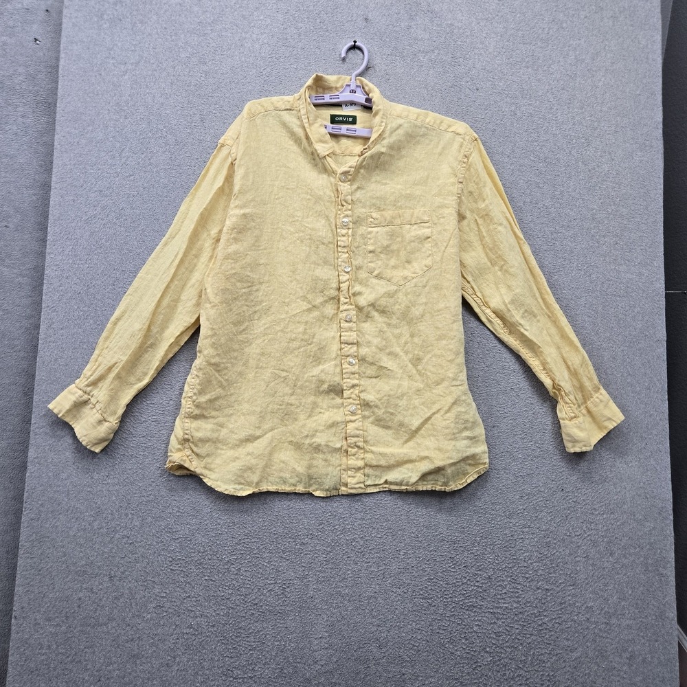 Orvis Men Button Up Shirt XXL Yellow Linen Casual Shirt Classic